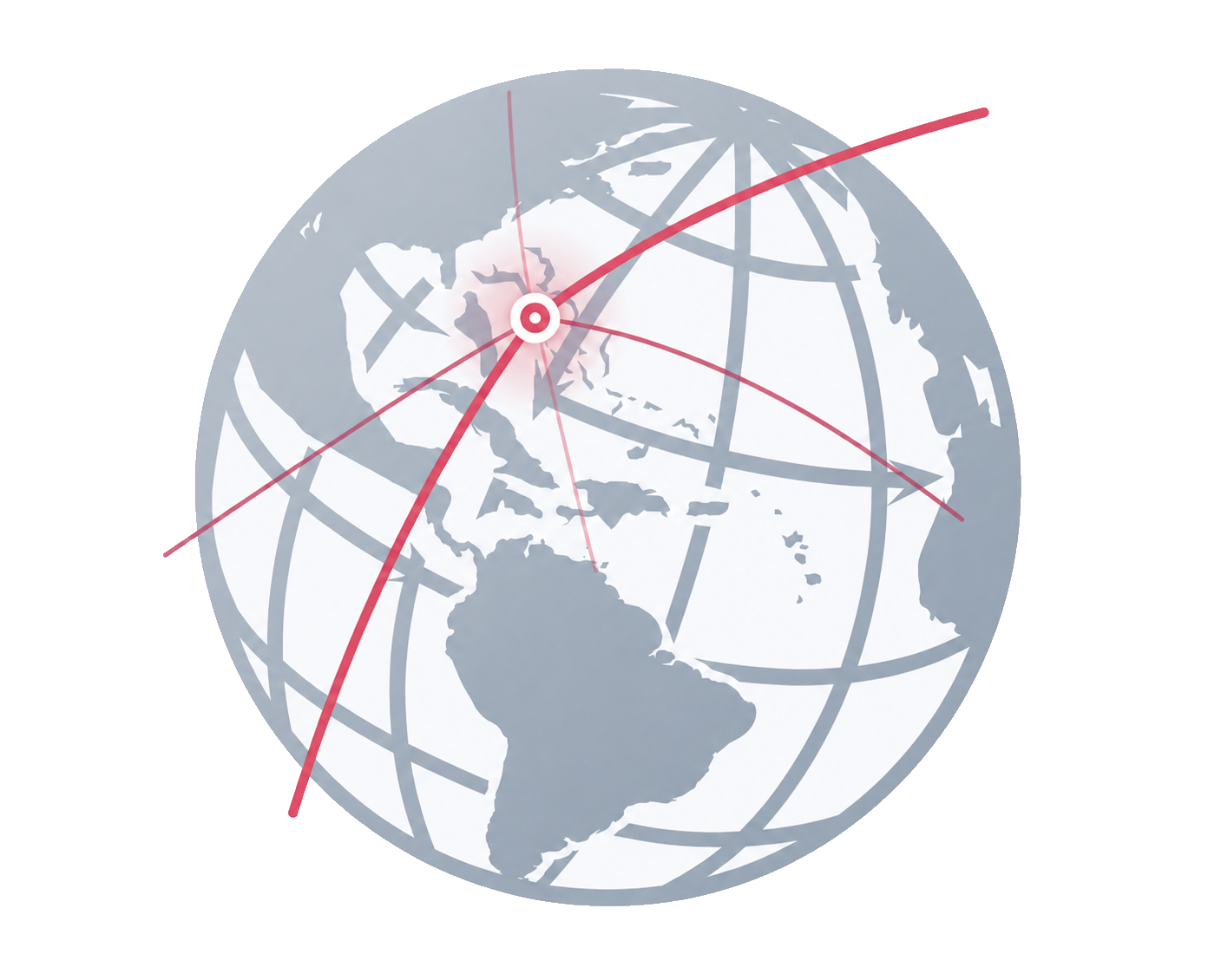 Globe centred on Nassau, The Bahamas, with Atlantic trade routes extending across the Americas, Europe and Africa